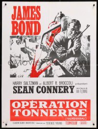 9b696 THUNDERBALL French 24x31 R1960s art of Sean Connery as secret agent James Bond 007!