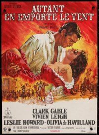 9b736 GONE WITH THE WIND French 17x23 R1970s Terpning art of Gable & Leigh over burning Atlanta!