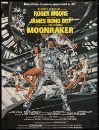9b752 MOONRAKER French 15x21 1979 art of Roger Moore as James Bond & sexy space babes by Goozee!