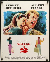 9b777 TWO FOR THE ROAD French 18x22 1967 laughing Audrey Hepburn & Albert Finney by Grinsson!