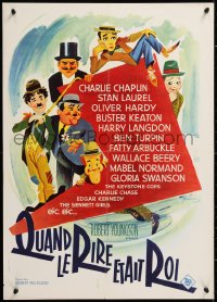 9b705 WHEN COMEDY WAS KING French 20x28 1960 Charlie Chaplin, Buster Keaton, Boris Grinsson art!