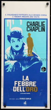 9b842 GOLD RUSH Italian locandina R1970s Charlie Chaplin classic, completely different Ferrini art!