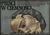 9b133 PEST VE TME Polish 27x38 1987 surreal Wieslaw Walkuski art of crushed face on a rock!