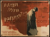 9b469 WE'RE GOING SEPARATE WAYS Russian 30x40 1959 cool Kovalenko artwork of sad man!