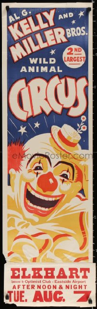 9c017 AL G. KELLY & MILLER BROS. CIRCUS 14x41 circus poster 1950s art of a smiling clown!