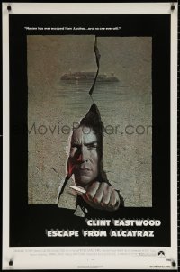 9c587 ESCAPE FROM ALCATRAZ 1sh 1979 cool artwork of Clint Eastwood busting out by Lettick!