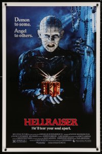 9c641 HELLRAISER 1sh 1987 Clive Barker horror, great image of Pinhead, he'll tear your soul apart!