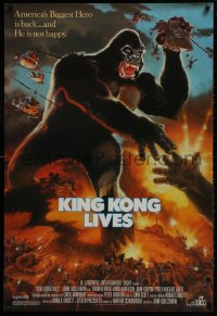 9c690 KING KONG LIVES 1sh 1986 great artwork of huge unhappy ape attacked by army!