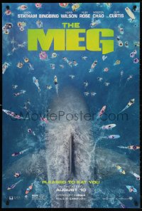 9c747 MEG teaser DS 1sh 2018 image of giant megalodon and terrified swimmers, pleased to eat you!