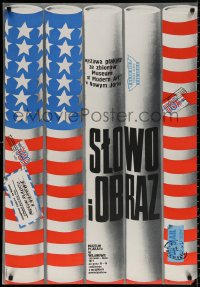 9c224 SLOWO I OBRAZ exhibition Polish 26x38 1971 artwork of posters in U.S. flag tubes by Mroszczak