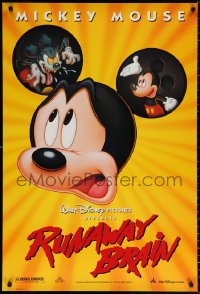 9c838 RUNAWAY BRAIN DS 1sh 1995 Disney, great huge Mickey Mouse Jekyll & Hyde cartoon image!