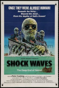 9c865 SHOCK WAVES 1sh 1977 art of Nazi ocean zombies terrorizing boat, once they were ALMOST human