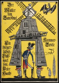 9c344 DER MULLER VON SANSSOUCI 23x33 East German stage poster reprint 1965 wild artwork by Klemke!