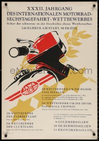 9c105 JAWA 23x33 German advertising poster 1957 International Six Days Enduro race, great Kar art!