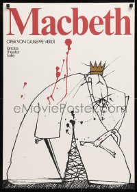 9c409 MACBETH silkscreen 23x32 East German stage poster 1984 wild different artwork by Hanisch!