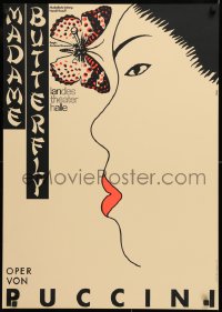 9c412 MADAME BUTTERFLY 23x32 East German stage poster 1983 Giacomo Puccini, profile & insect w/pin!