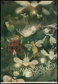 9c418 NARODIL SA CHROBACIK 26x39 Czech stage poster 1985 flying insects by Cestmir Pechr!