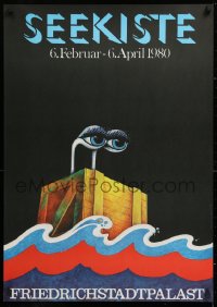 9c442 SEEKISTE 23x32 East German stage poster 1980 wild art of eyes on crate by Vonderwerth!