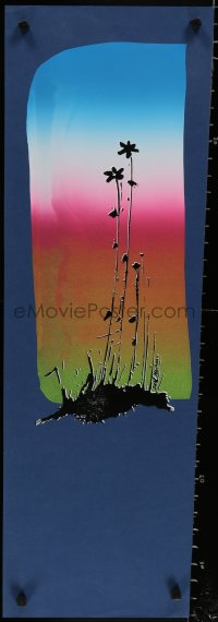 9c083 UNKNOWN ART PRINT silkscreen 12x36 art print 1960s cool art of flowers and colorful sky!