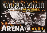 9c130 WALPURGISNACHT 17x23 Austrian music poster 2000s art of a witch and cat on a broom!