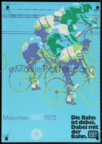 9c053 GERMAN FEDERAL RAILWAY 23x33 German travel poster 1971 Longines art of cyclists, Olympic games