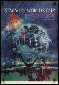 9c062 NEW YORK WORLD'S FAIR 11x16 travel poster 1961 art of the Unisphere & fireworks by Bob Peak!