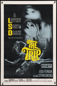 9c969 TRIP 1sh 1967 AIP, written by Jack Nicholson, LSD, wild sexy psychedelic drug image!
