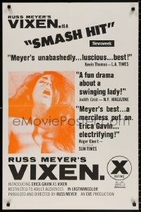 9c986 VIXEN 23x35 1sh 1968 classic Russ Meyer, is sexy naked Erica Gavin woman or animal?
