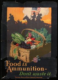 9c023 FOOD IS AMMUNITION DON'T WASTE IT 21x29 WWI war poster 1918 art by John E. Sheridan!