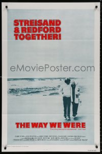 9c991 WAY WE WERE int'l 1sh 1973 Barbra Streisand & Robert Redford walk on the beach!