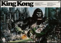 9f060 KING KONG German 33x47 1976 great John Berkey art of BIG Ape destroying train in city!