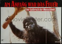 9f067 QUEST FOR FIRE teaser German 33x47 1982 Jean-Jacques Annaud, prehistoric ape attacking!