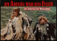 9f066 QUEST FOR FIRE teaser German 33x47 1982 Jean-Jacques Annaud, c/u of two prehistoric cavemen!