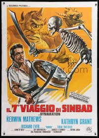 9f303 7th VOYAGE OF SINBAD Italian 1p R1976 Harryhausen fantasy classic, different monster art!