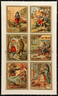 9f006 FRENCH BOARD GAME linen 11x19 French special poster 1800s fairy tale scenes with math problems!