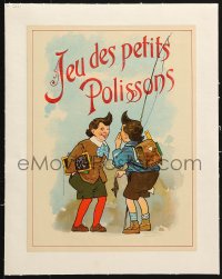 9f008 JEU DES PETITS POLISSONS linen 9x12 French special poster 1900s art of children playing!