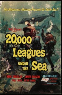 9f071 20,000 LEAGUES UNDER THE SEA pressbook R1963 Jules Verne classic, art of deep sea divers!