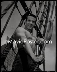 9h075 RICARDO MONTALBAN 8x10 negative 1940s super young barechested portrait holding rope on ship!