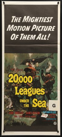 9j579 20,000 LEAGUES UNDER THE SEA Aust daybill R1970s art of Jules Verne's deep sea divers!