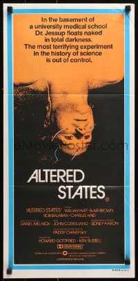9j592 ALTERED STATES Aust daybill 1980 William Hurt, Paddy Chayefsky, Ken Russell, sci-fi horror!