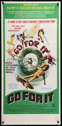 9p034 GO FOR IT Aust daybill 1976 cool surfing, skateboarding & extreme sports art!