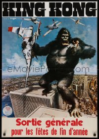 9p055 KING KONG teaser German 1976 John Berkey art of BIG Ape standing on the Twin Towers!