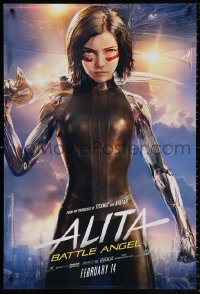 9r434 ALITA: BATTLE ANGEL style B teaser DS 1sh 2019 cool image of the CGI character with sword!