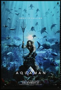 9r452 AQUAMAN teaser DS 1sh 2018 DC, Jason Momoa in title role with great white sharks and more!
