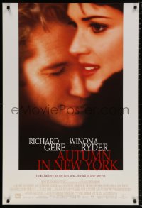 9r459 AUTUMN IN NEW YORK int'l 1sh 2000 close-up image of Richard Gere & pretty Winona Ryder!