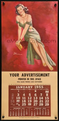9r020 CALENDAR SAMPLE calendar 1955 Fascinating, gorgeous Edward D'Ancona art of smiling woman!
