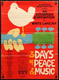 9r261 3 DAYS OF PEACE & MUSIC 18x24 commercial poster 1970s classic Arnold Skolnick art, Woodstock!
