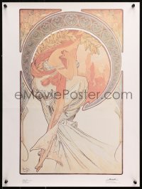 9r262 ALPHONSE MUCHA 18x24 Czech commercial poster 1980s gorgeous woman looking into distance!