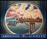 9r263 AMERICAN AIRWAYS 20x24 Italian commercial poster 1999 over Brooklyn Bridge in New York City!