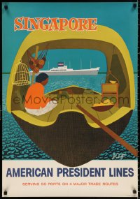 9r196 AMERICAN PRESIDENT LINES SINGAPORE 23x34 travel poster 1958 Clift art of cargo liner, rare!